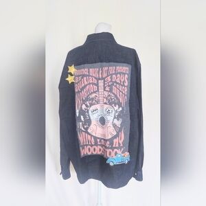 Wrangler Women's XL Denim Pearl Snap Long Sleeve Western Shirt Woodstock Graphic